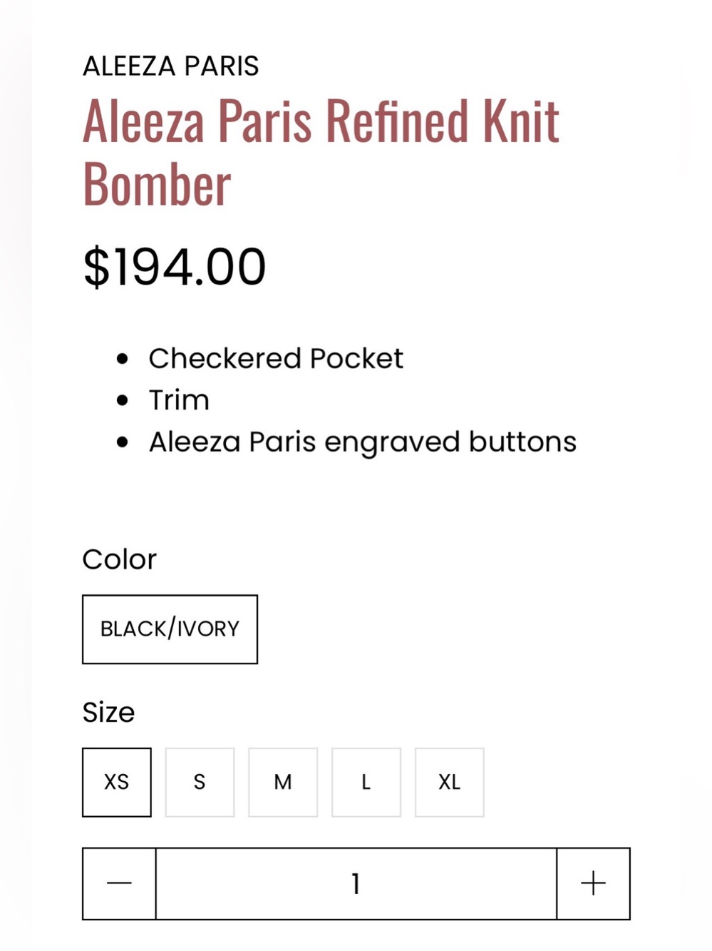 New Aleeza Paris Refined Knit Bomber Jacket – Size XS - Picture 7 of 7